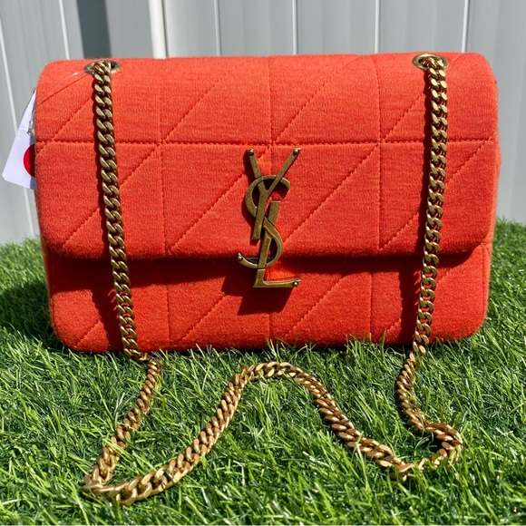 SAINT LAURENT JAMIE MEDIUM BAG IN QUILTED ORANGE JERSEY W/GOLD YSL HARDWARE NEW! - Picture 2 of 16